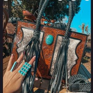 Western Style Brown and Turquoise Handbag